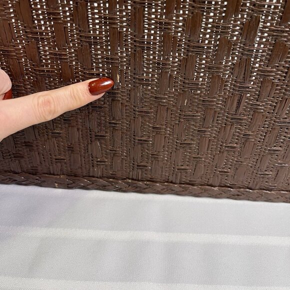 VTG 70s Brown Faux Wicker Wall Trinket Shelf Two Tier Hanging Mid Century Boho - Picture 9 of 13